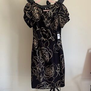 Karl Lagerfeld Paris Black Dress with Gorgeous Gold Floral Outline 6